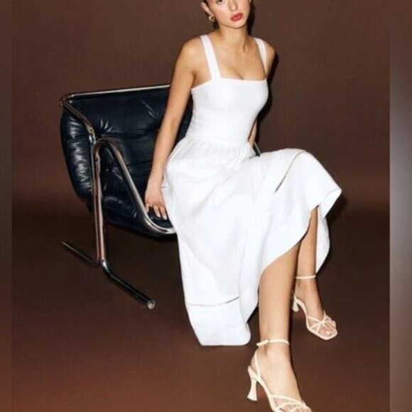 NEW Reformation Everett Linen Midi Dress White | US 2 UK 6 - Picture 5 of 16